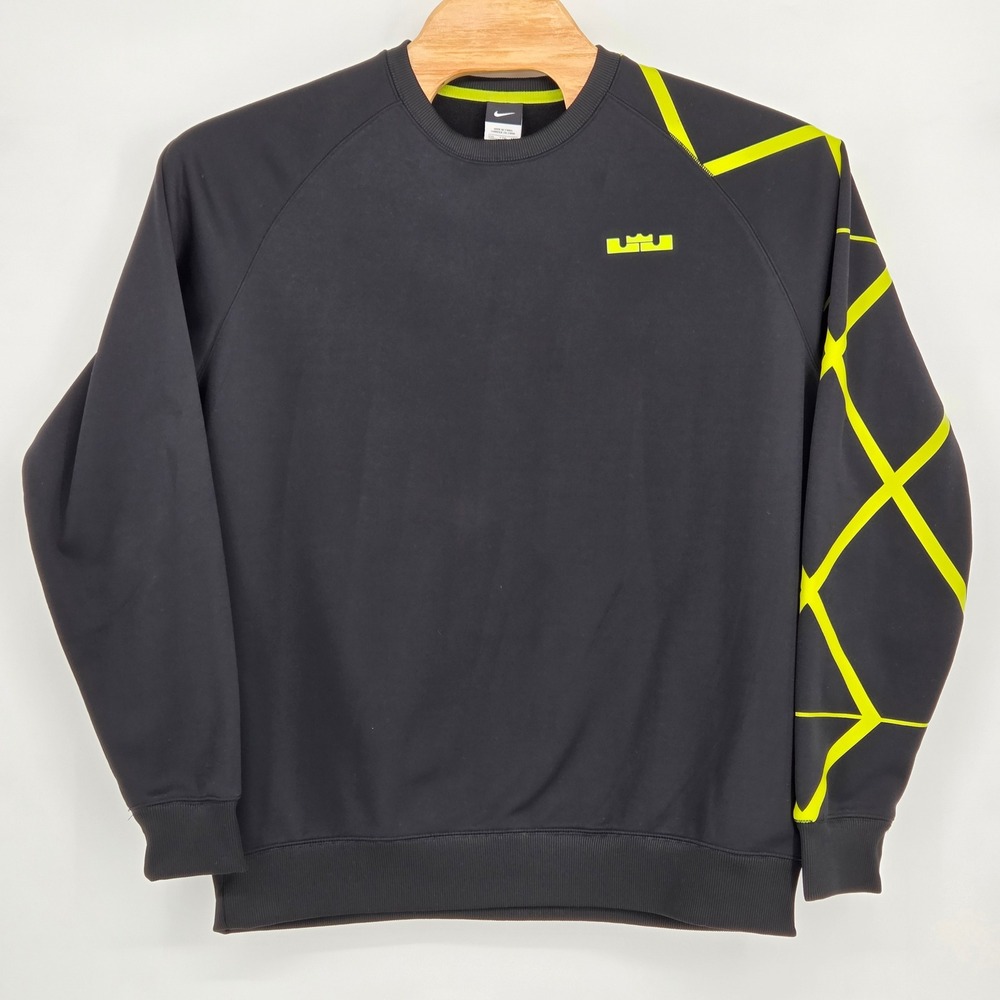 Nike LeBron James Men's XXL Crew Neck Pullover Sweatshirt Black Neon Yellow King